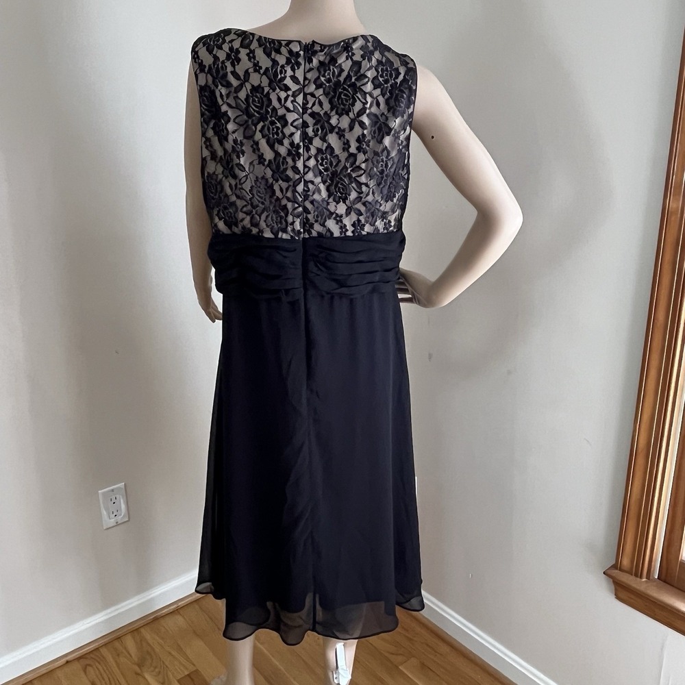 Studio 1940 Midi Dress Womens 16 Black Lace Beaded Ruched Cocktail Evening Party - Picture 5 of 12